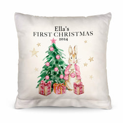 First Christmas - Pink or Blue Bunny - 26cm x 26cm - Personalised Cushion