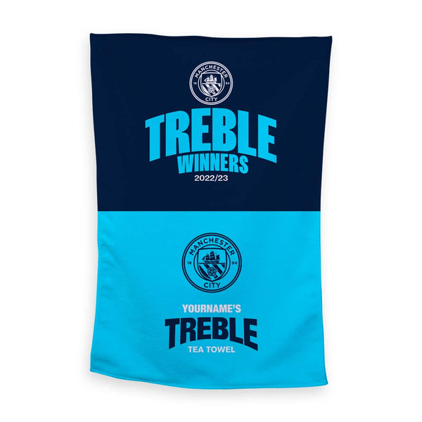 Manchester City Treble Tea Towel - Officially Licenced