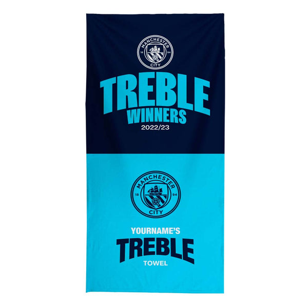 Manchester City Treble Beach Towel- 150cm x 75cm - Officially Licenced