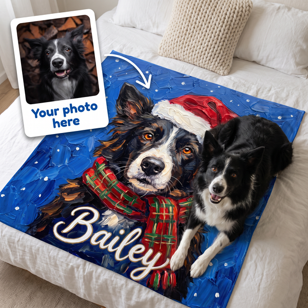Your photo here - your pet's photo turned into a Christmas portrait on a king size fleece blanket