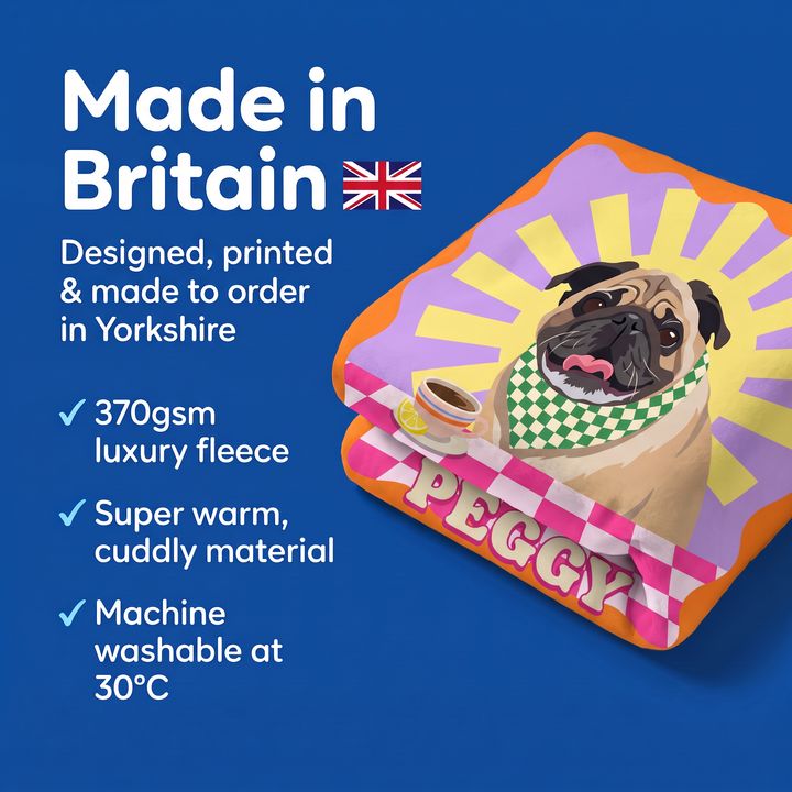 Made in Britain - designed, printed and made to order in Yorkshire, super warm cuddly fleece