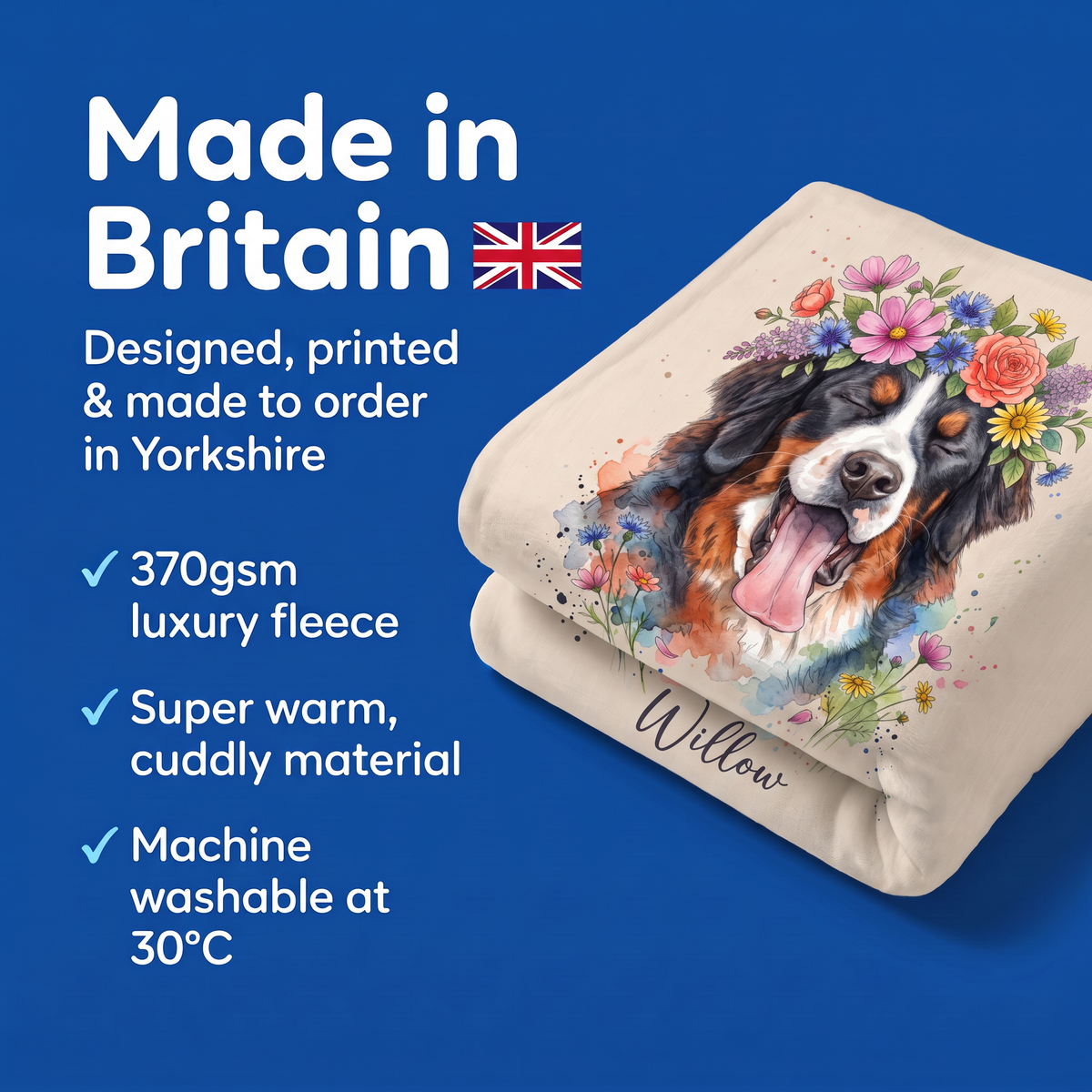 Made in Britain - designed, printed and made to order in Yorkshire, super warm cuddly fleece