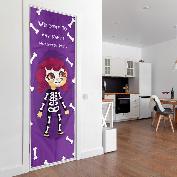 Personalised Text - Cartoon Skeleton - Halloween Door Banner