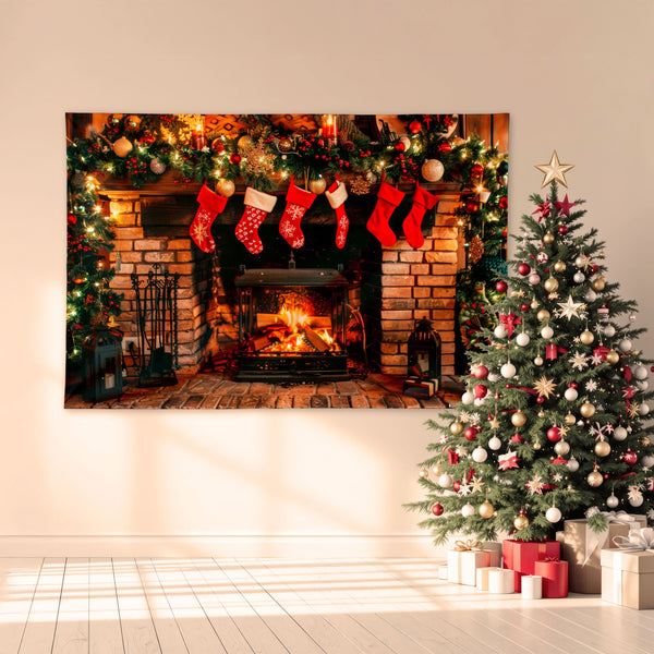 Cozy Fireplace - 6ft x 4ft Christmas Festive Backdrop Banner