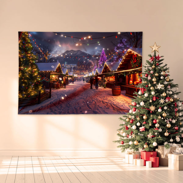Christmas Market - 6ft x 4ft Christmas Festive Backdrop Banner
