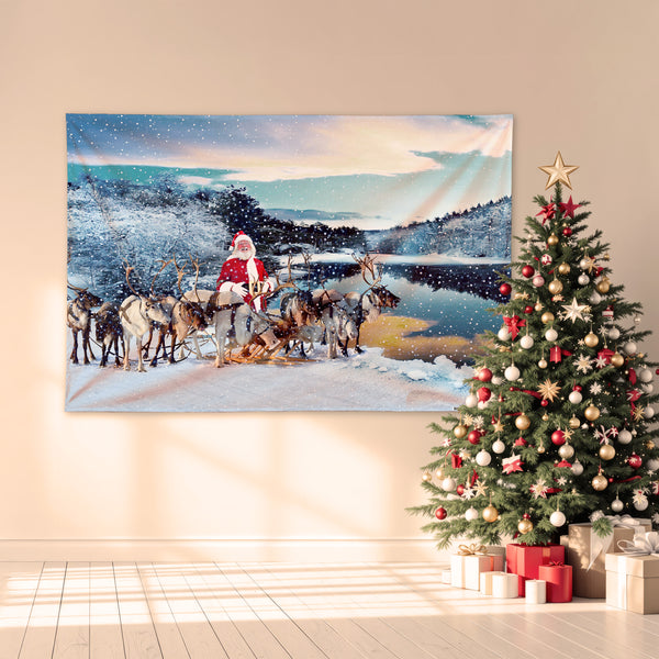Santa's Reindeer - 6ft x 4ft Christmas Festive Backdrop Banner