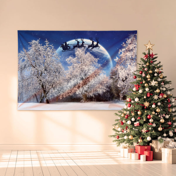 Santa In the Sky - 6ft x 4ft Christmas Festive Backdrop Banner