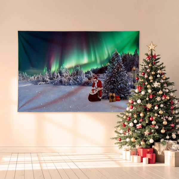 Santa Northern Lights - 6ft x 4ft Christmas Festive Backdrop Banner