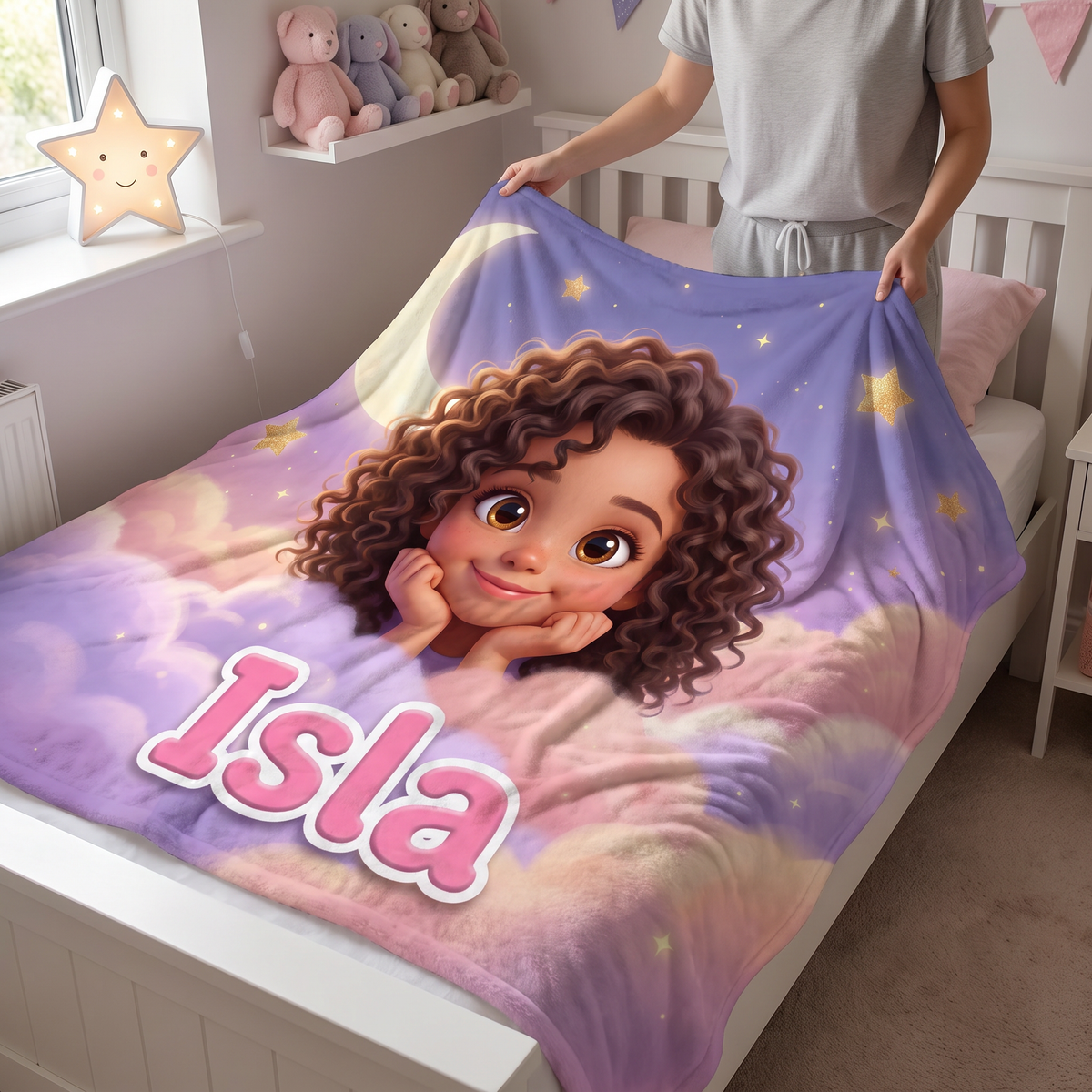 Dreamy Clouds portrait fleece blanket in a cosy lifestyle setting