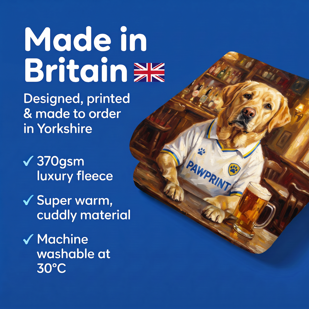 Made in Britain - designed, printed and made to order in Yorkshire, super warm cuddly fleece