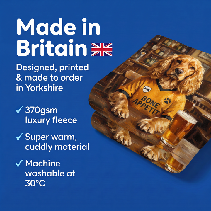 Made in Britain - designed, printed and made to order in Yorkshire, super warm cuddly fleece