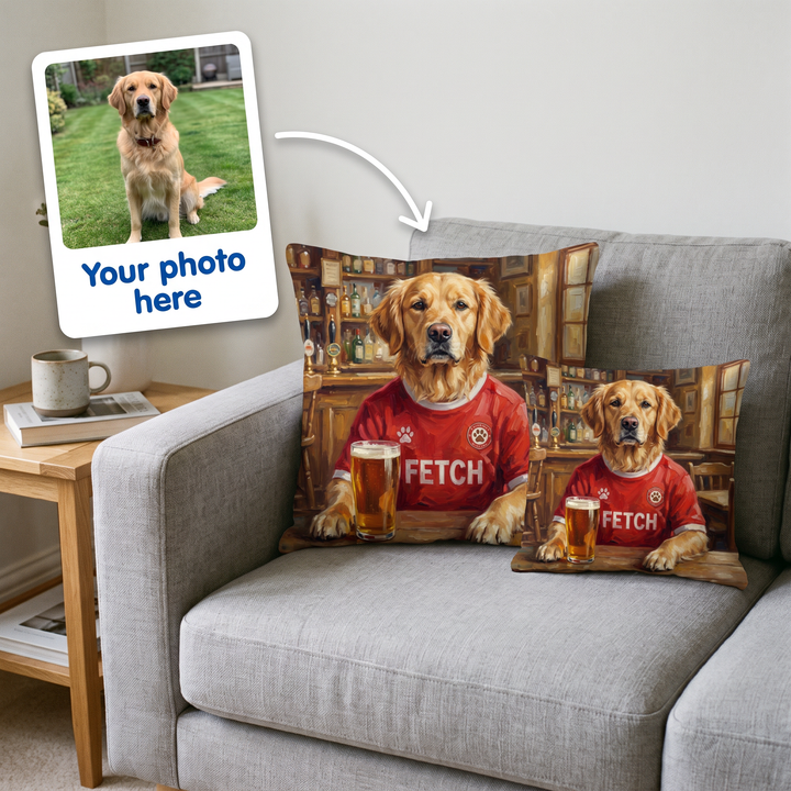 Your photo here - your pet's photo turned into a Liverpaw portrait on a personalised cushion