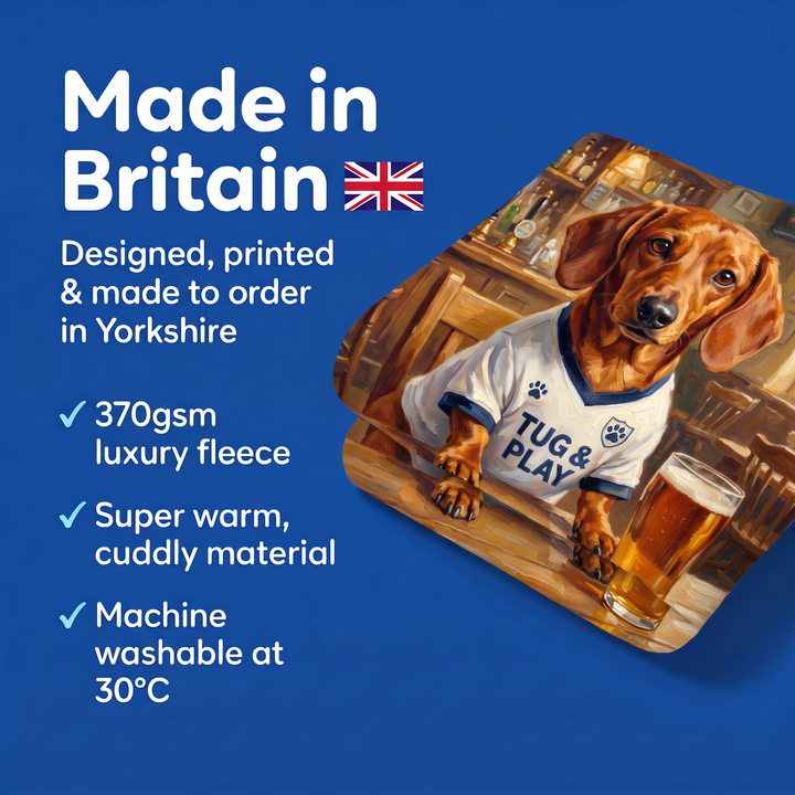 Made in Britain - designed, printed and made to order in Yorkshire, super warm cuddly fleece