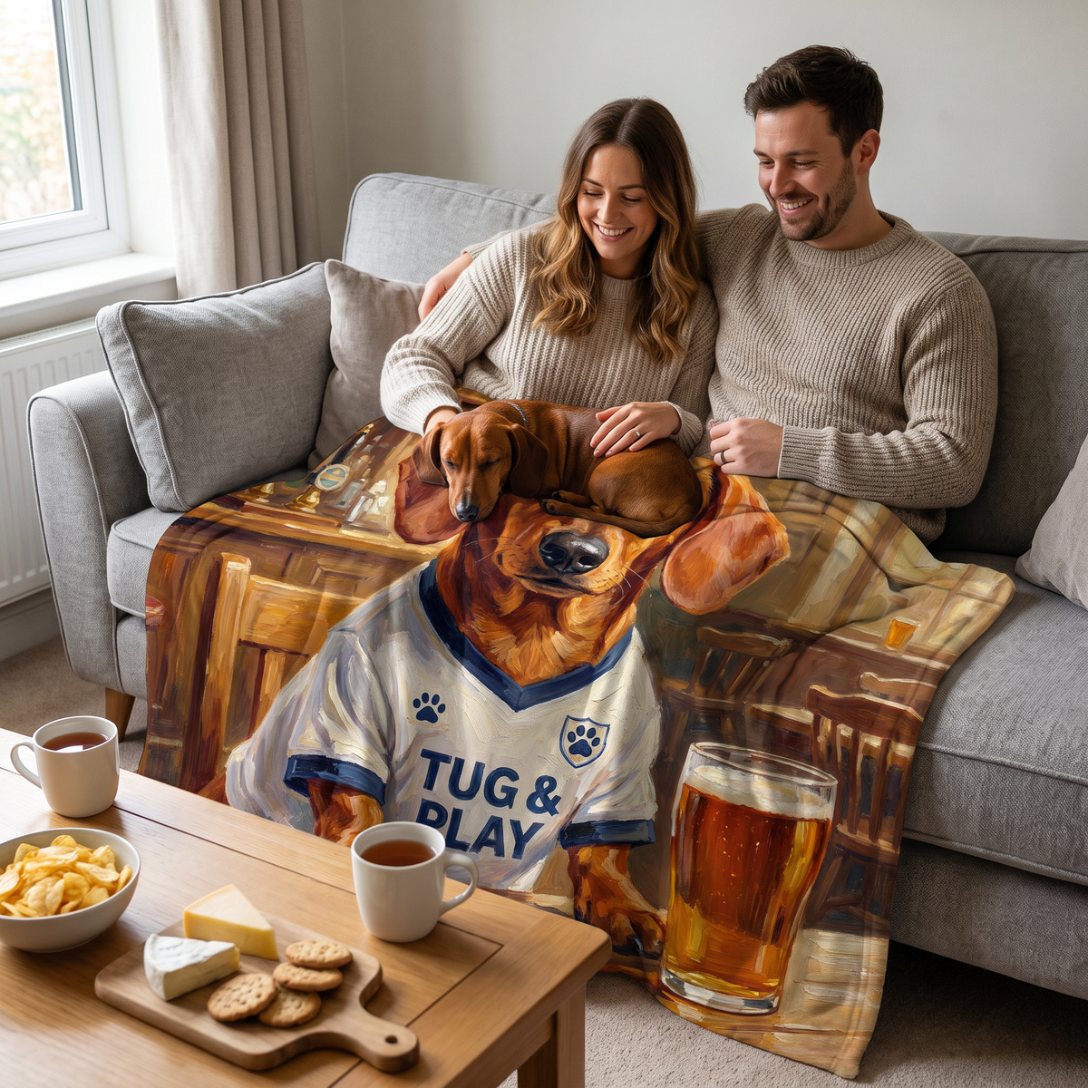 Pawtenham Hotspur personalised pet blanket at home with the real pet