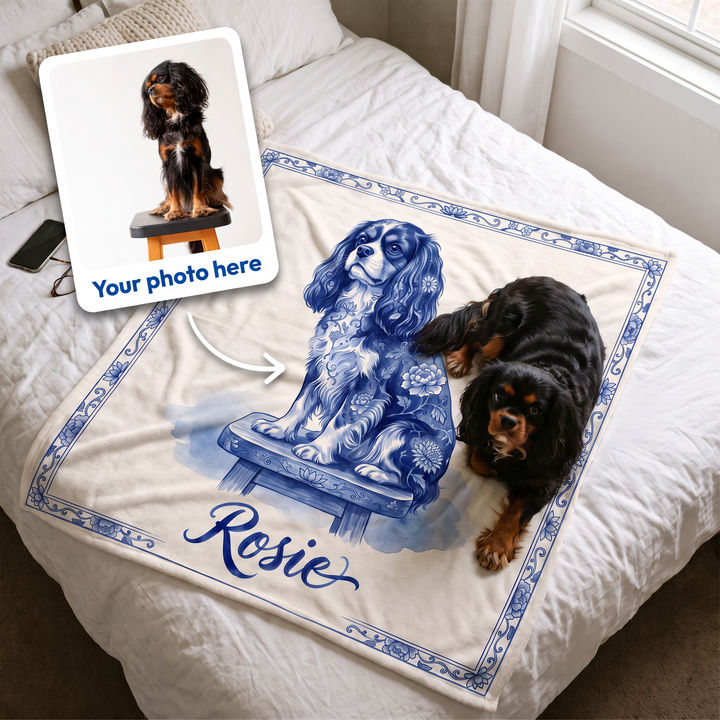 Your photo here - your pet's photo turned into a porcelain portrait on a king size fleece blanket