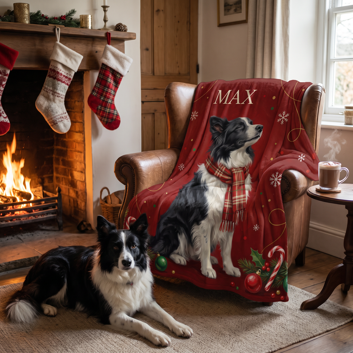 Christmas Tartan Scarf personalised pet blanket at home with the real pet