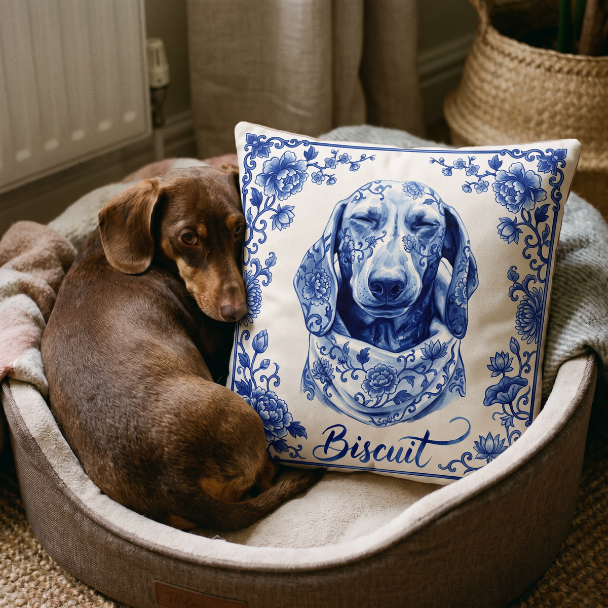Porcelain personalised pet cushion with the real pet