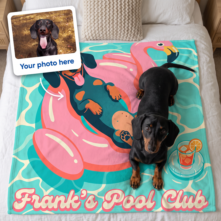 Your photo here - your pet's photo turned into a retro pool club illustration on a king size fleece blanket