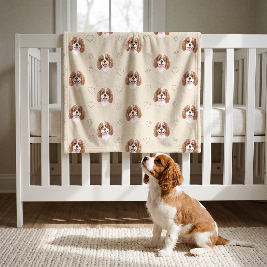 Lap size 75cm x 75cm Watercolour Pattern pet portrait blanket