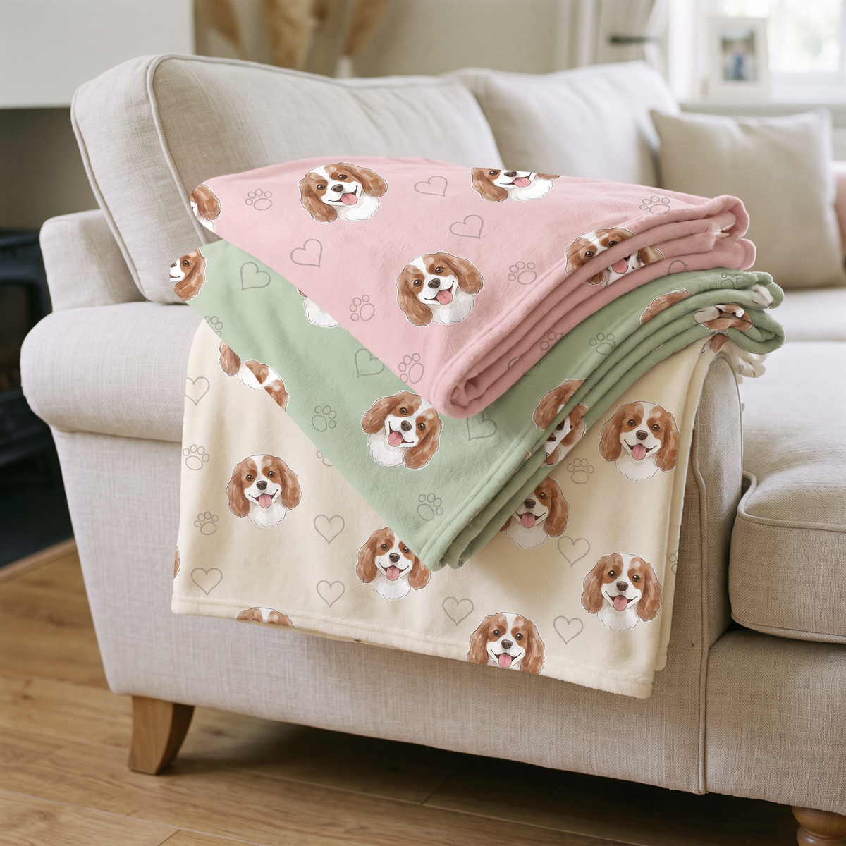 The Watercolour Pattern pet blanket in three background colours
