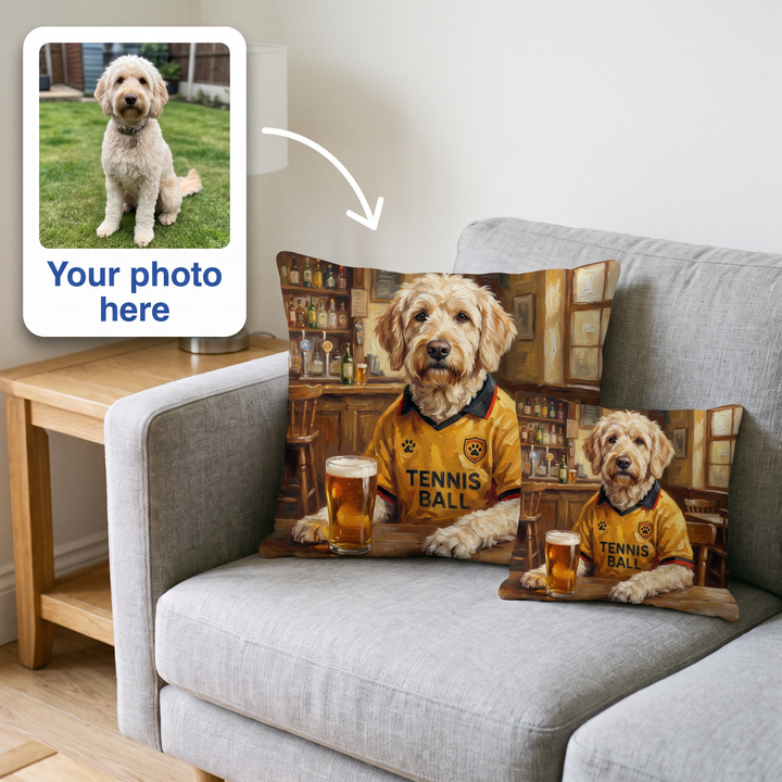Your photo here - your pet's photo turned into a Wagford portrait on a personalised cushion