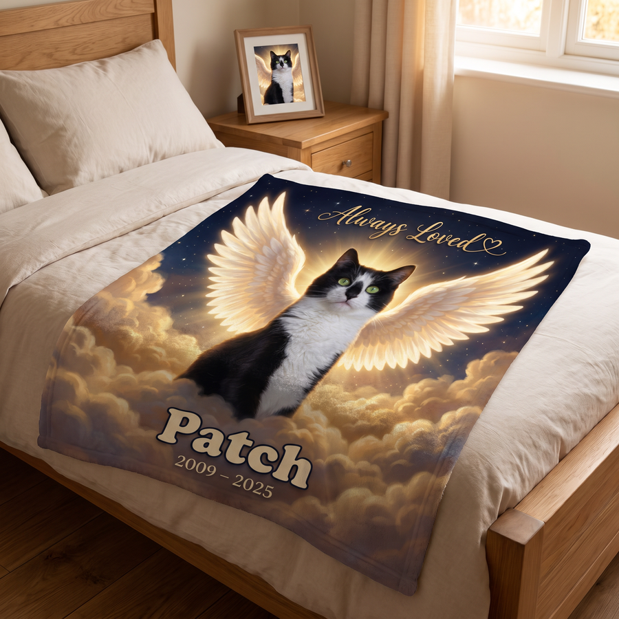 Lap size 75cm x 75cm Heavenly Clouds Memorial portrait blanket