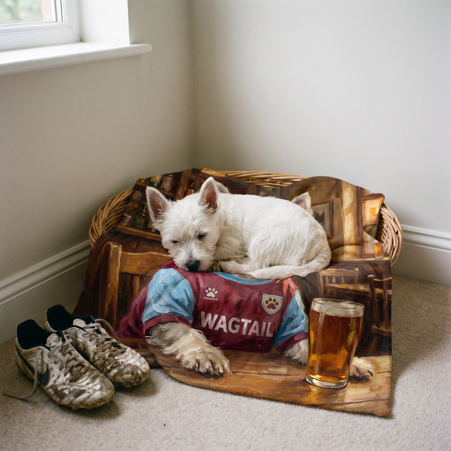 Lap size 75cm x 75cm Westie Ham United pet portrait blanket
