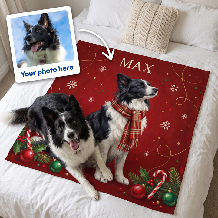 Your photo here - your pet's photo turned into a Christmas Tartan Scarf portrait on a king size fleece blanket