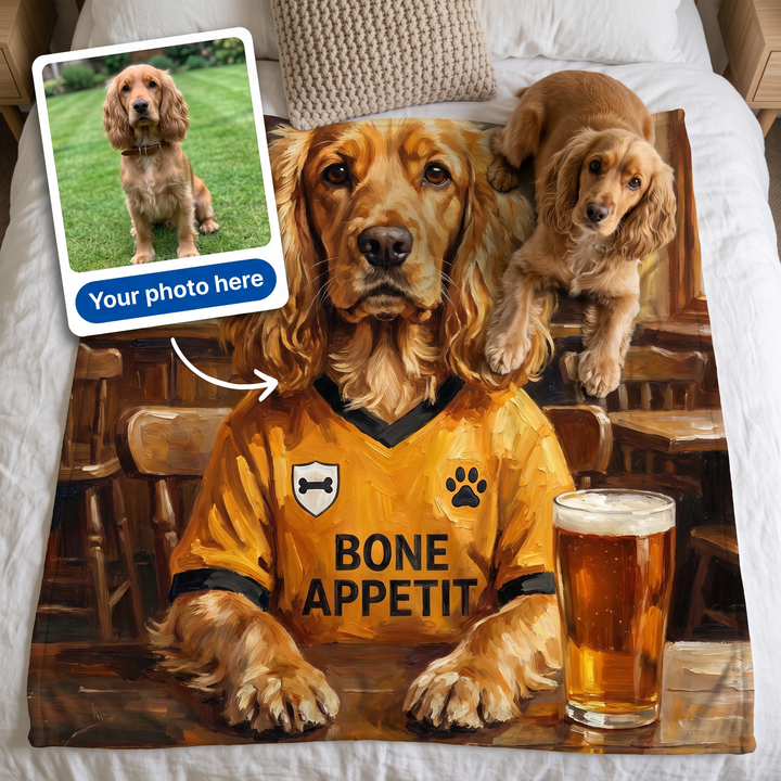 Your photo here - your pet's photo turned into a Woofverhampton Wanderers portrait on a king size fleece blanket