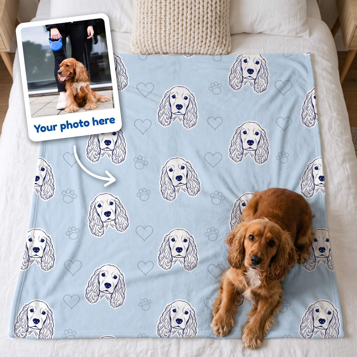 Your photo here - your pet's photo turned into a Sketch Line Pattern portrait on a king size fleece blanket