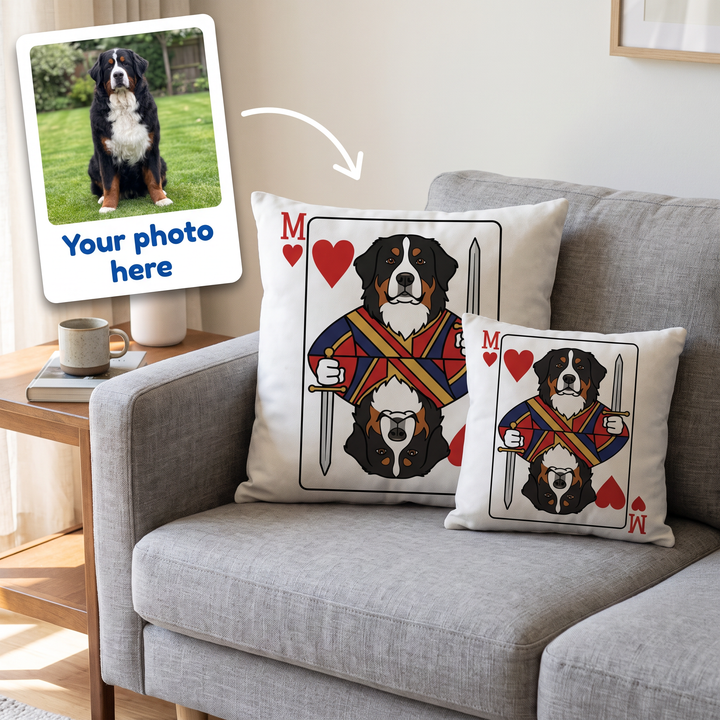 Your photo here - your pet's photo turned into a Playing Card portrait on a personalised cushion