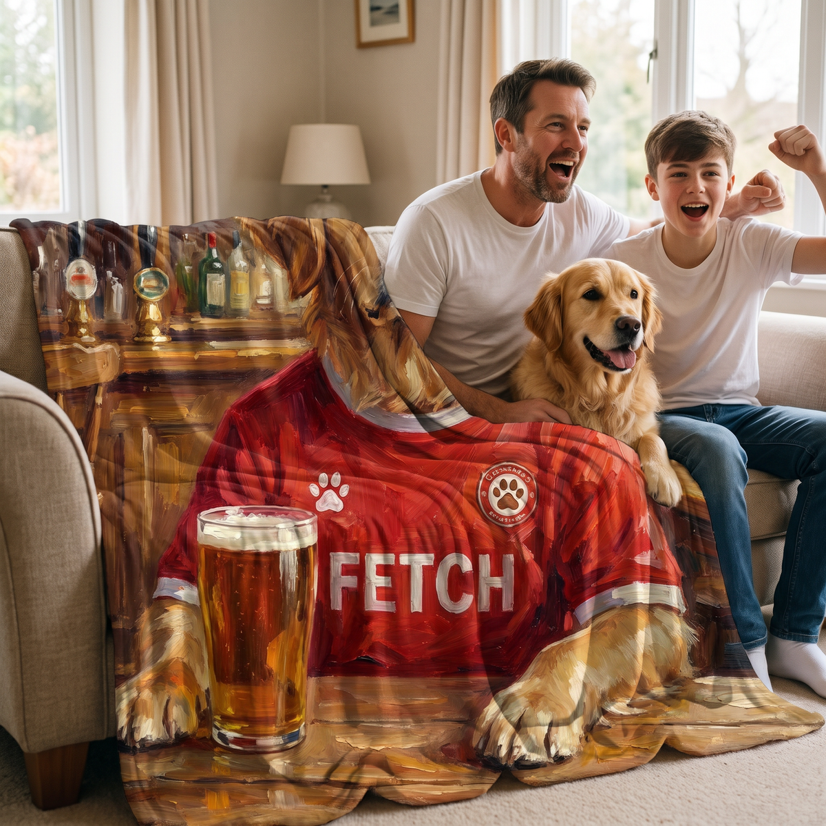 Liverpaw personalised pet blanket at home with the real pet