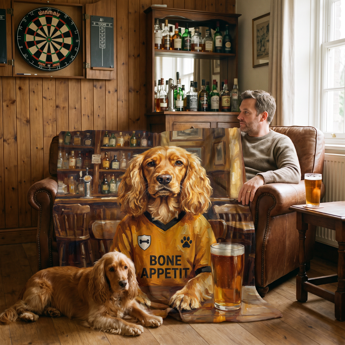 Woofverhampton Wanderers personalised pet blanket at home with the real pet