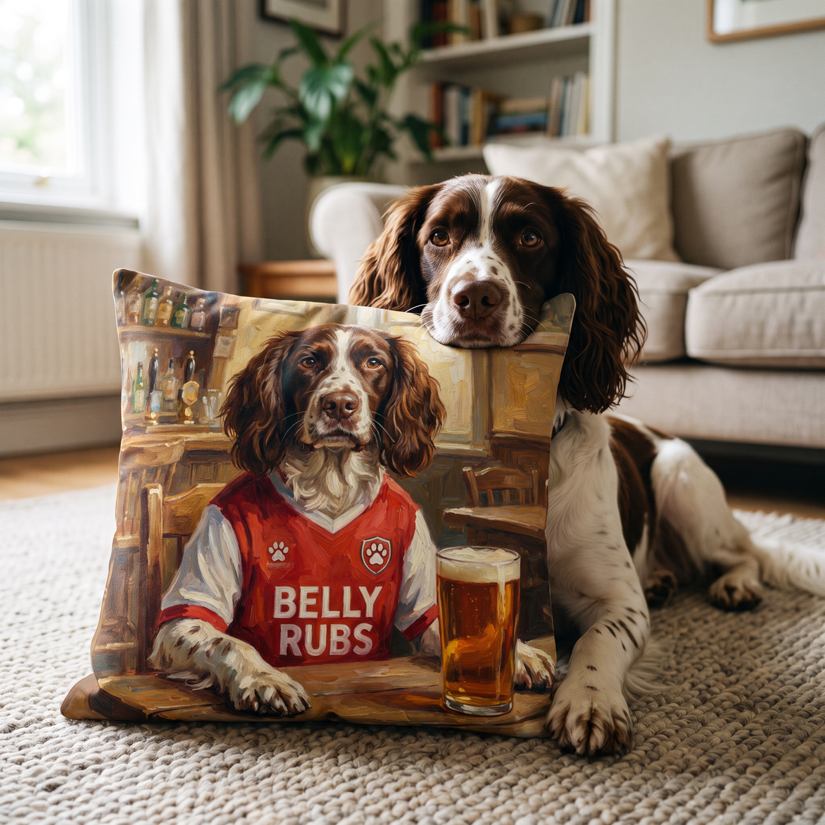 Barksenal personalised pet cushion with the real pet