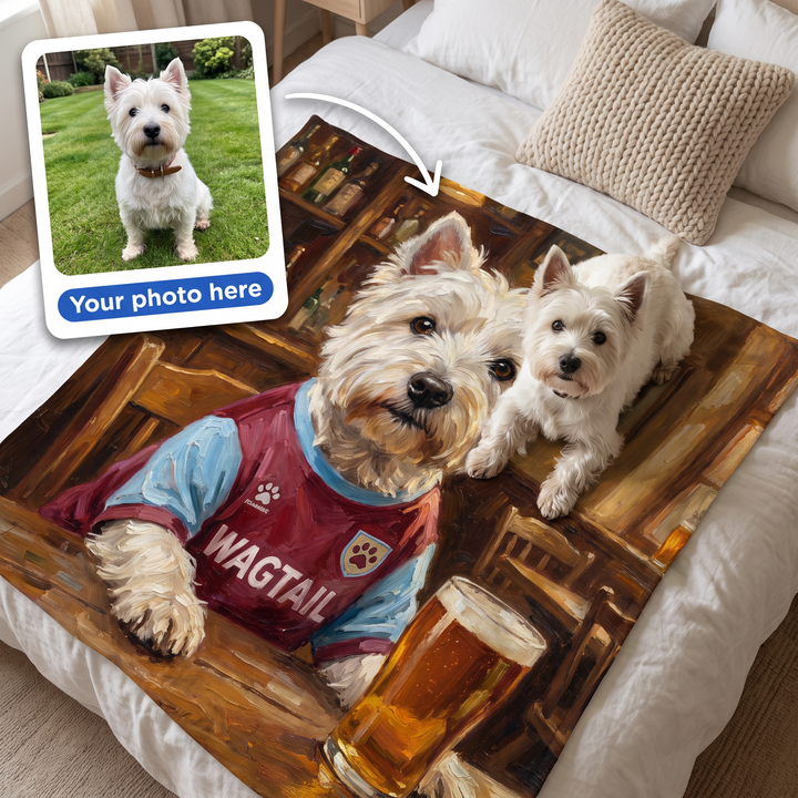 Your photo here - your pet's photo turned into a Westie Ham United portrait on a king size fleece blanket