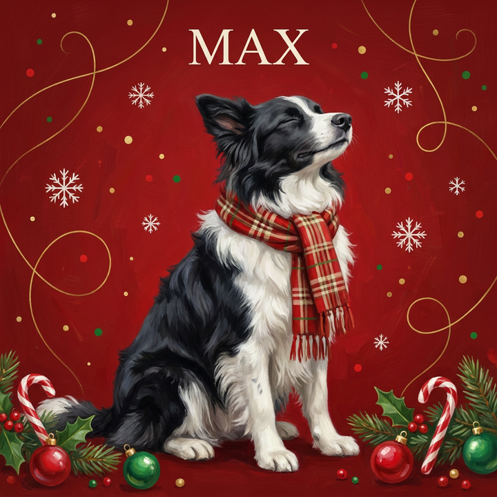 Christmas Tartan Scarf pet portrait artwork example
