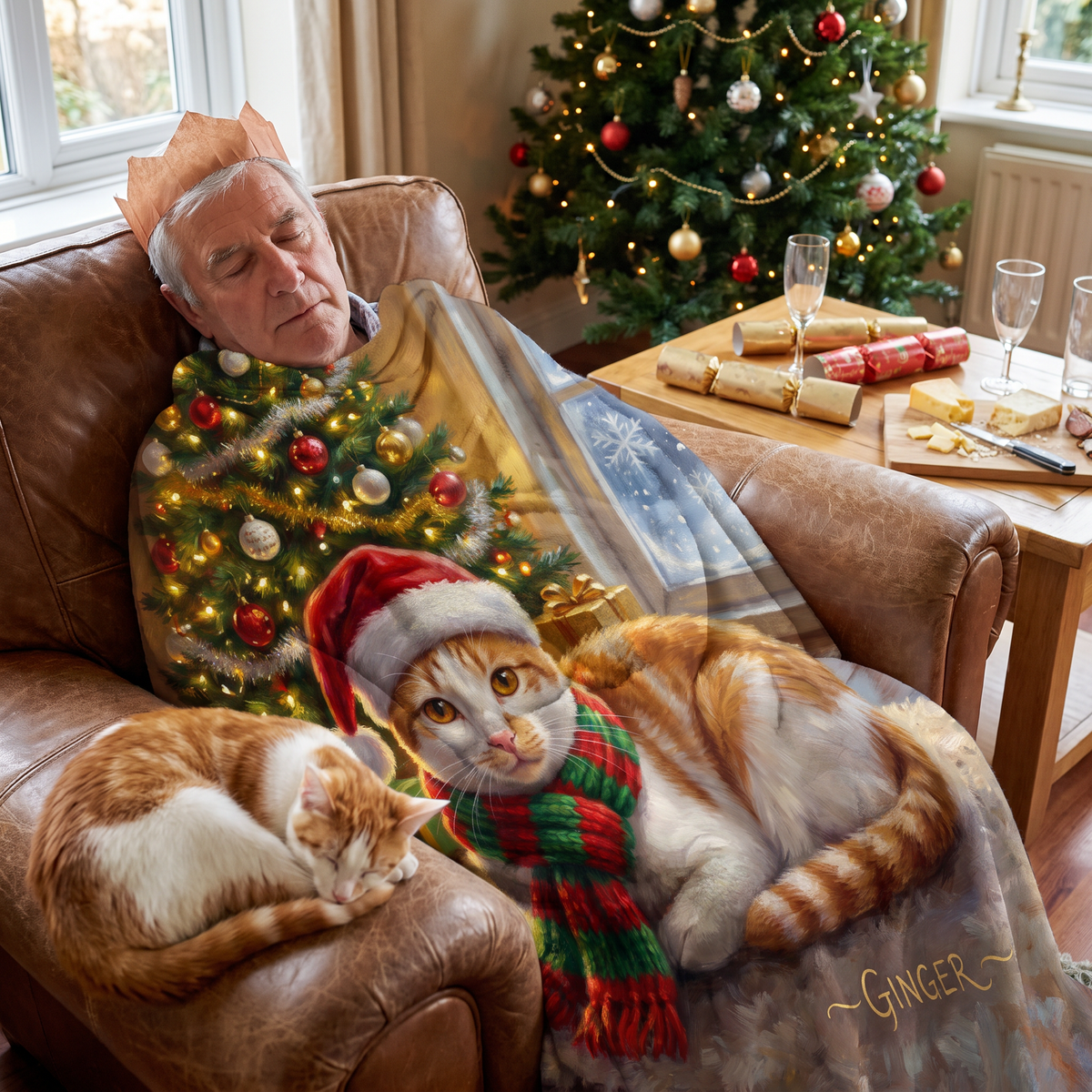 Christmas Santa Hat personalised pet blanket at home with the real pet