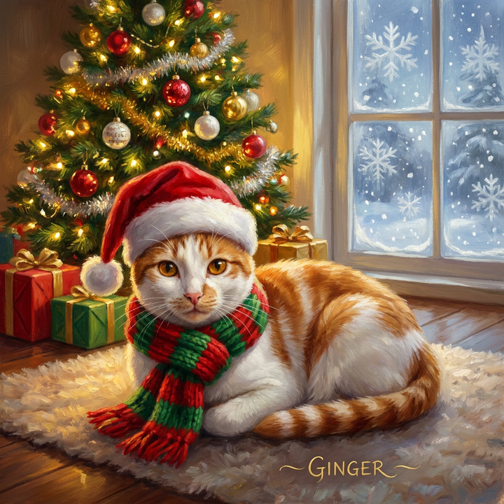 Christmas Santa Hat pet portrait artwork example