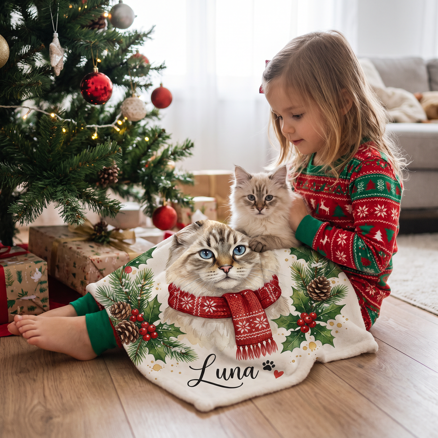 Lap size 75cm x 75cm Christmas Holly Wreath pet portrait blanket