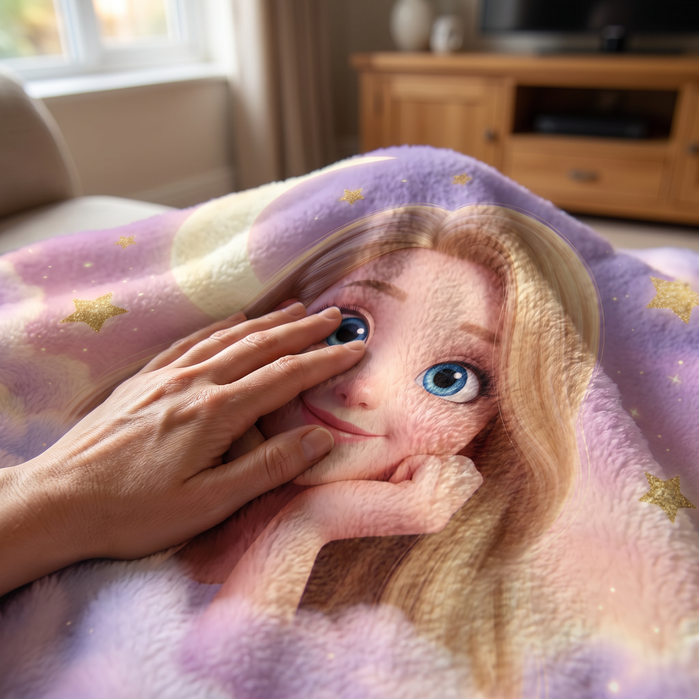 Close up of a hand on the ultra soft plush fleece showing the Dreamy Clouds print