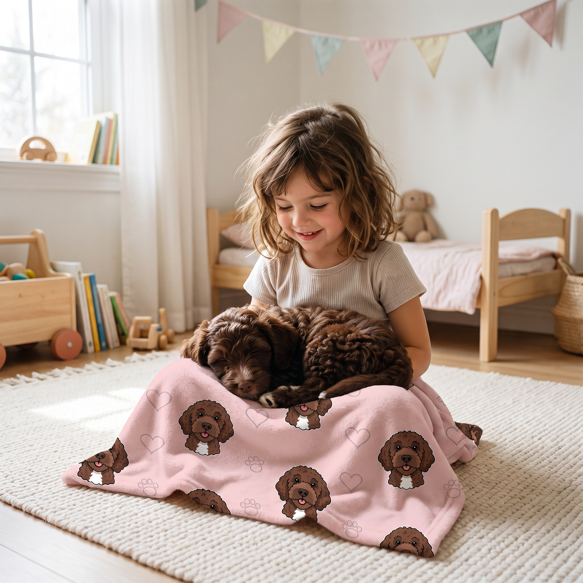 Lap size 75cm x 75cm Doodle Pattern pet portrait blanket