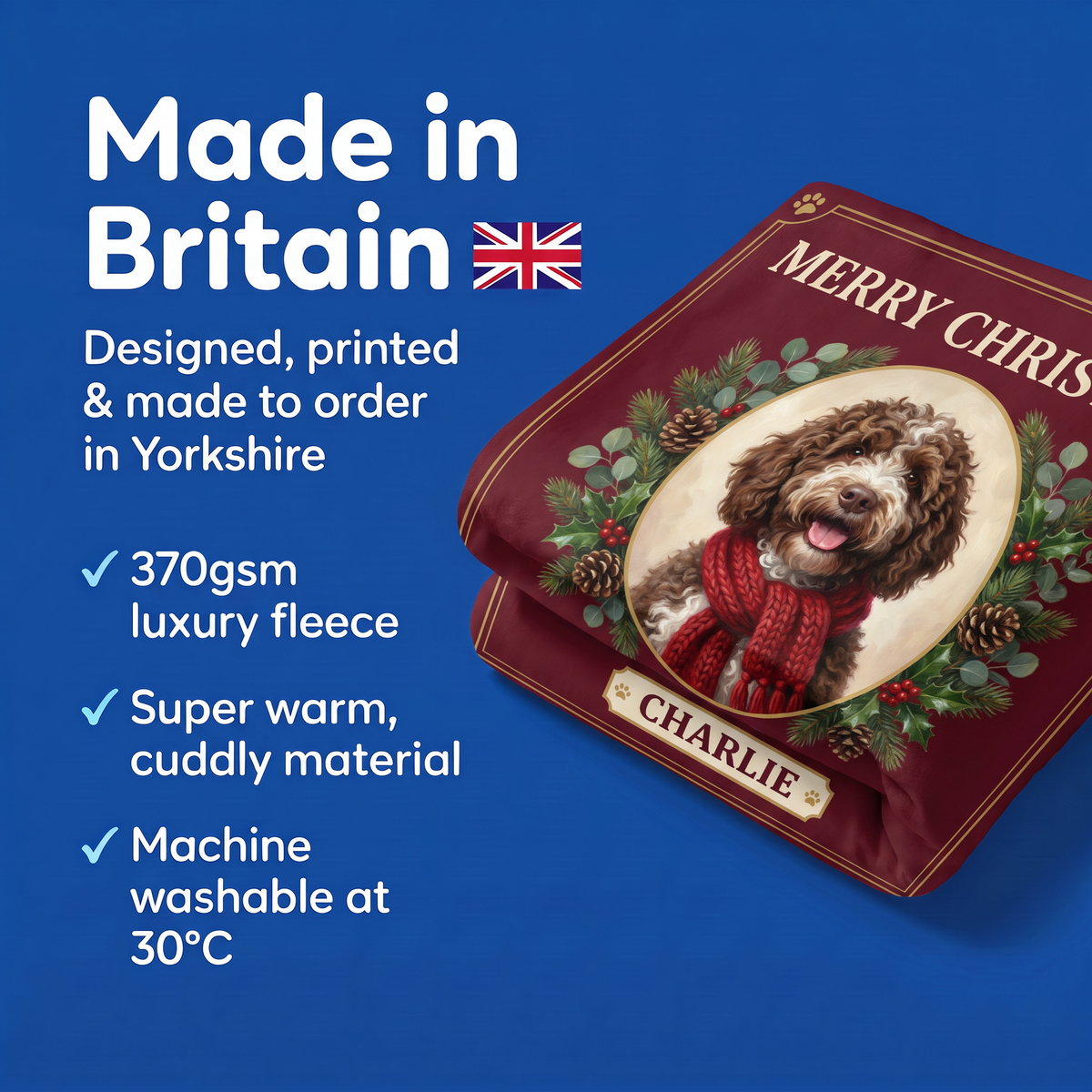 Made in Britain - designed, printed and made to order in Yorkshire, super warm cuddly fleece