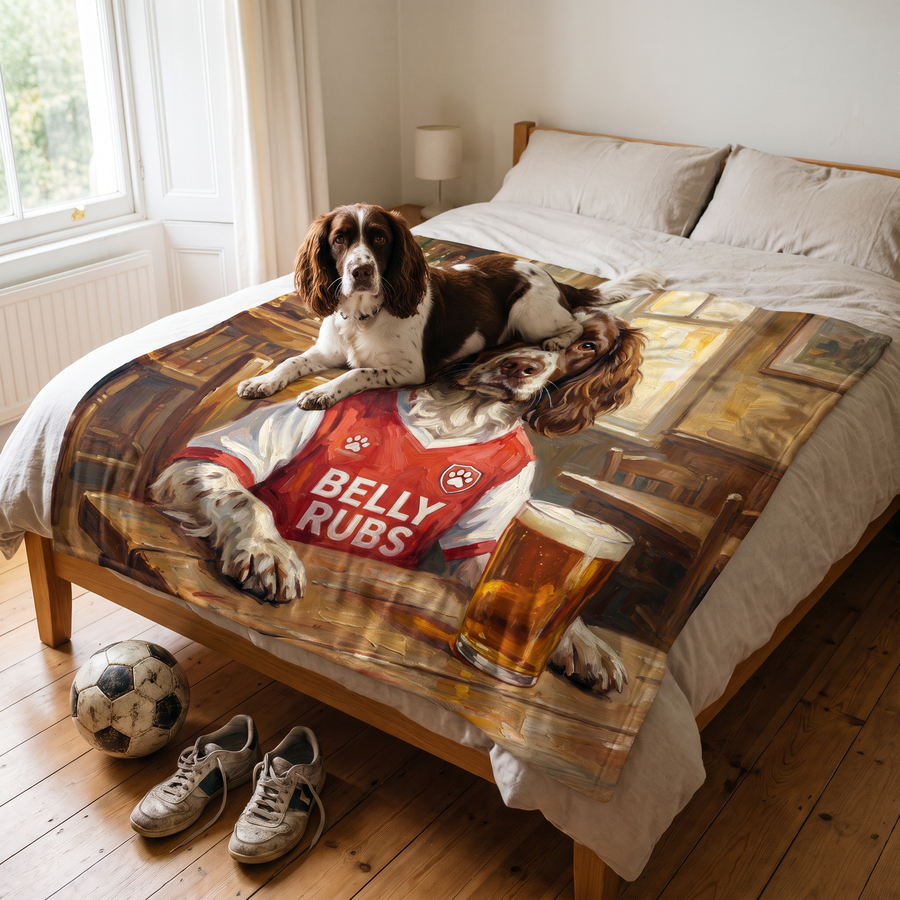 Barksenal pet portrait fleece blanket in a cosy lifestyle setting