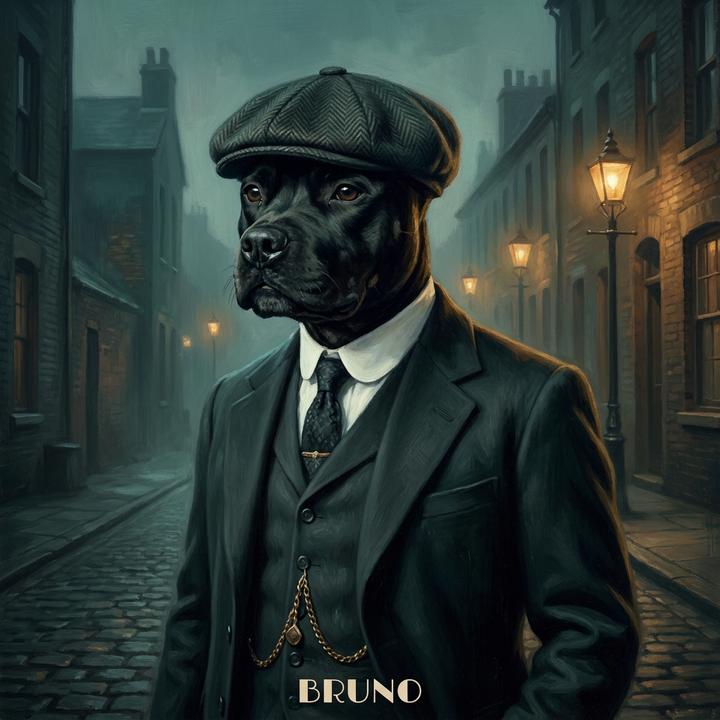 1920s Flat Cap pet portrait artwork example