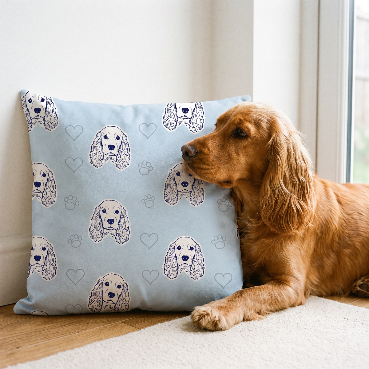 Sketch Line Pattern personalised pet cushion with the real pet