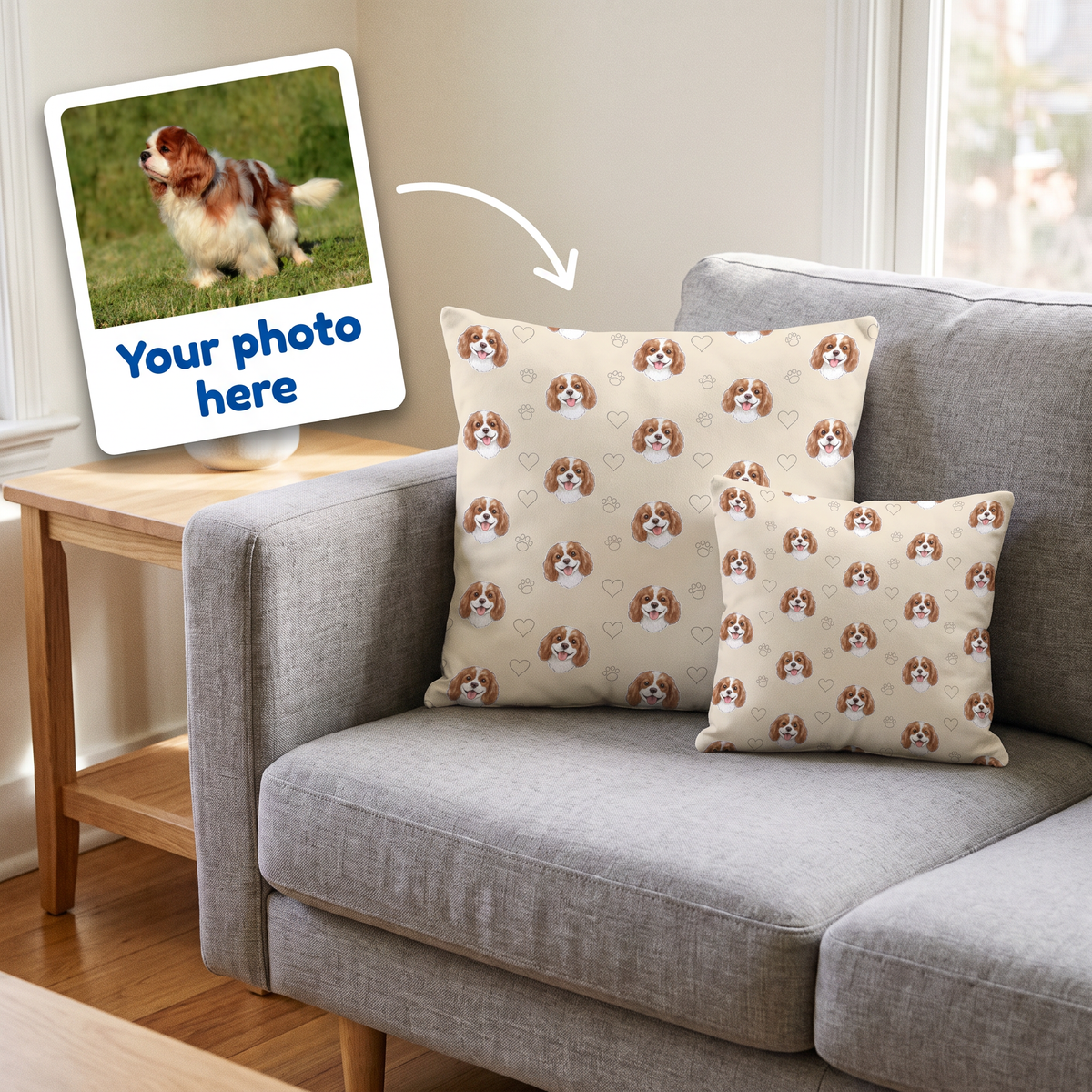 Your photo here - your pet's photo turned into a Watercolour Pattern portrait on a personalised cushion