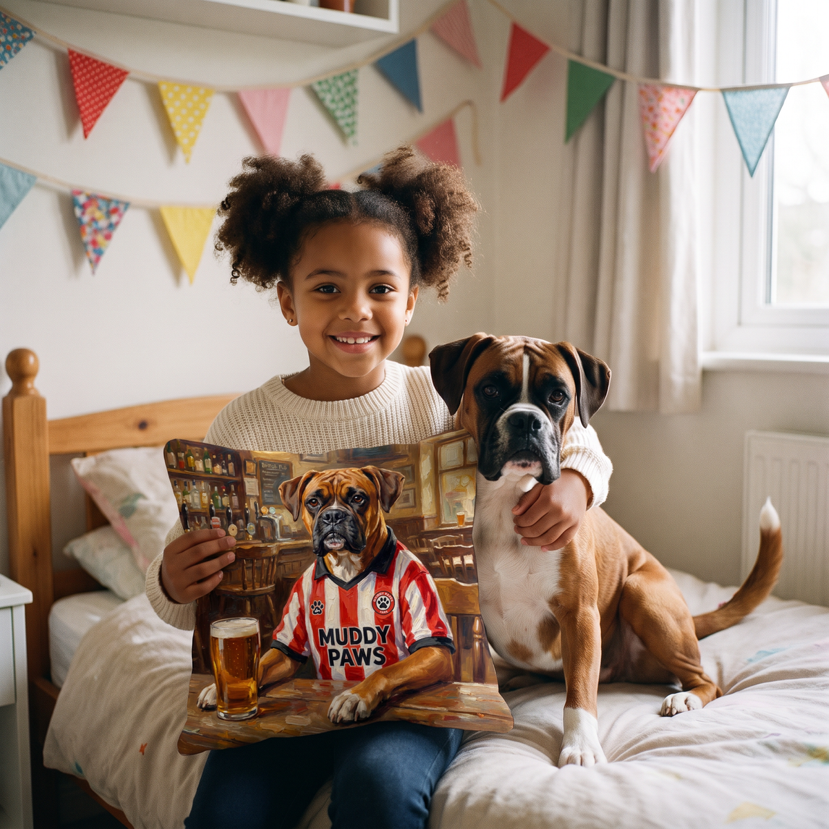 Sniffderland pet portrait cushion 26cm x 26cm being enjoyed at home