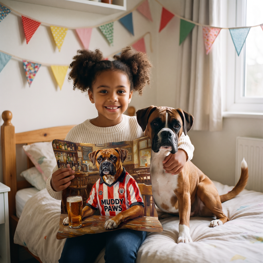 Sniffderland pet portrait cushion 26cm x 26cm being enjoyed at home
