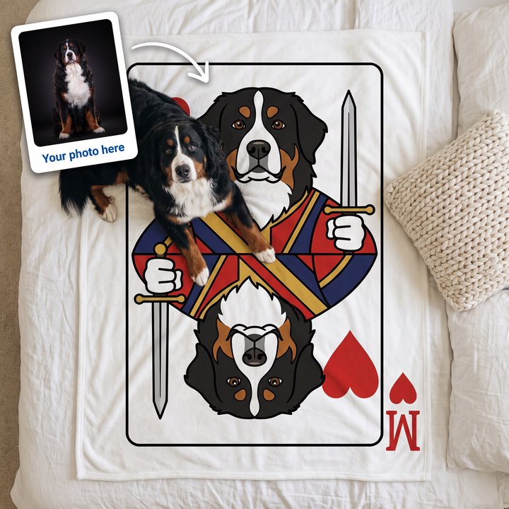 Your photo here - your pet's photo turned into a Playing Card portrait on a king size fleece blanket