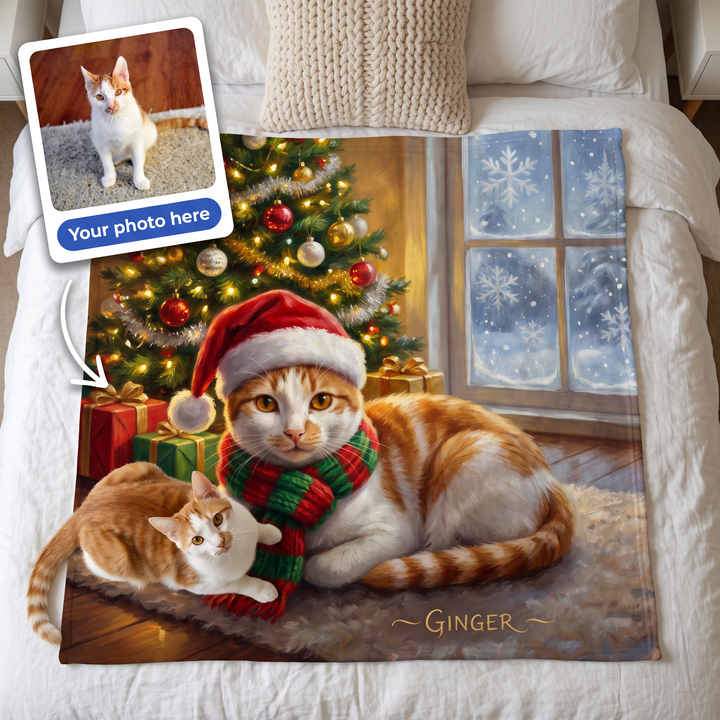 Your photo here - your pet's photo turned into a Christmas Santa Hat portrait on a king size fleece blanket